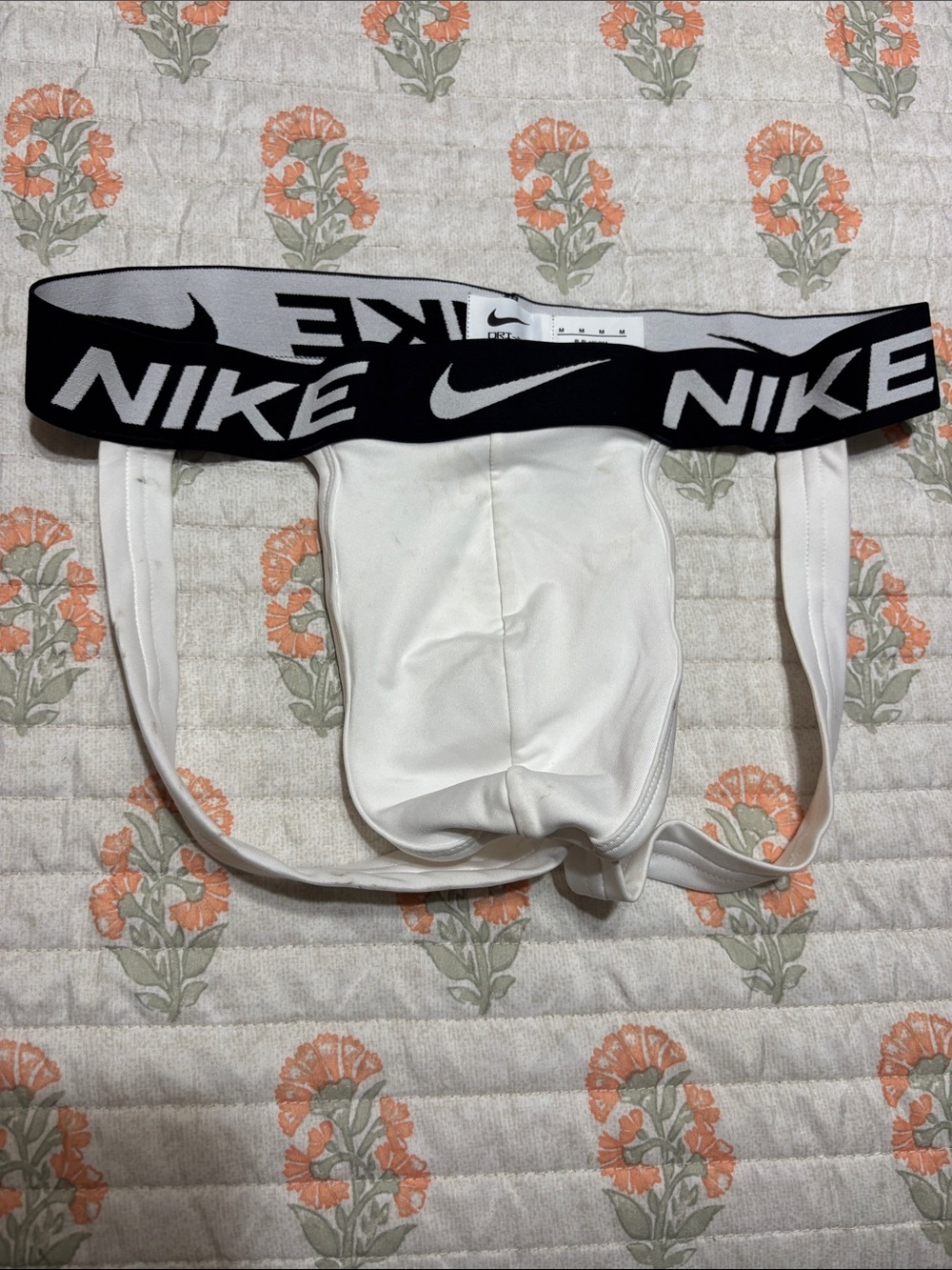 Nike White Men's Athletic Jockstrap with Black Logo Waistband